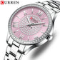 Luxury Stainless Steel Luminous hands Wristwatches with Rhinestones